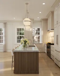 a large kitchen with granite countertop a stove and a sink