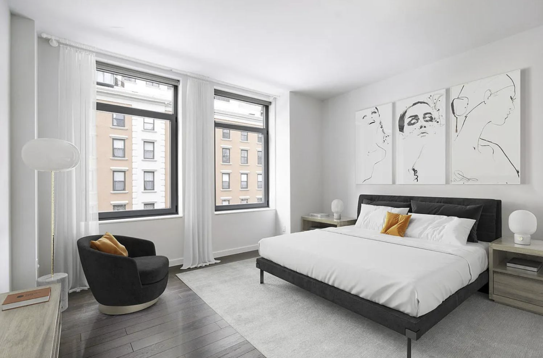 37 Warren Street, Unit 3C Manhattan, NY 10007 - Photo 5 of 16 a bedroom with a bed couch and window