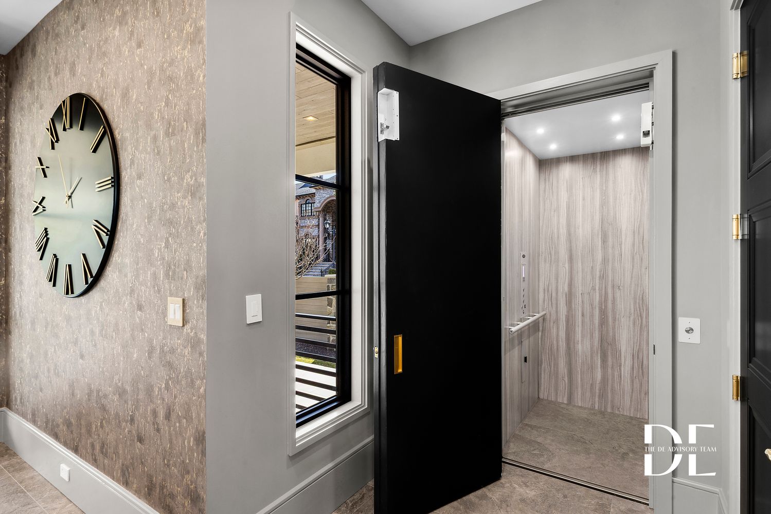 a bathroom with a shower and a mirror