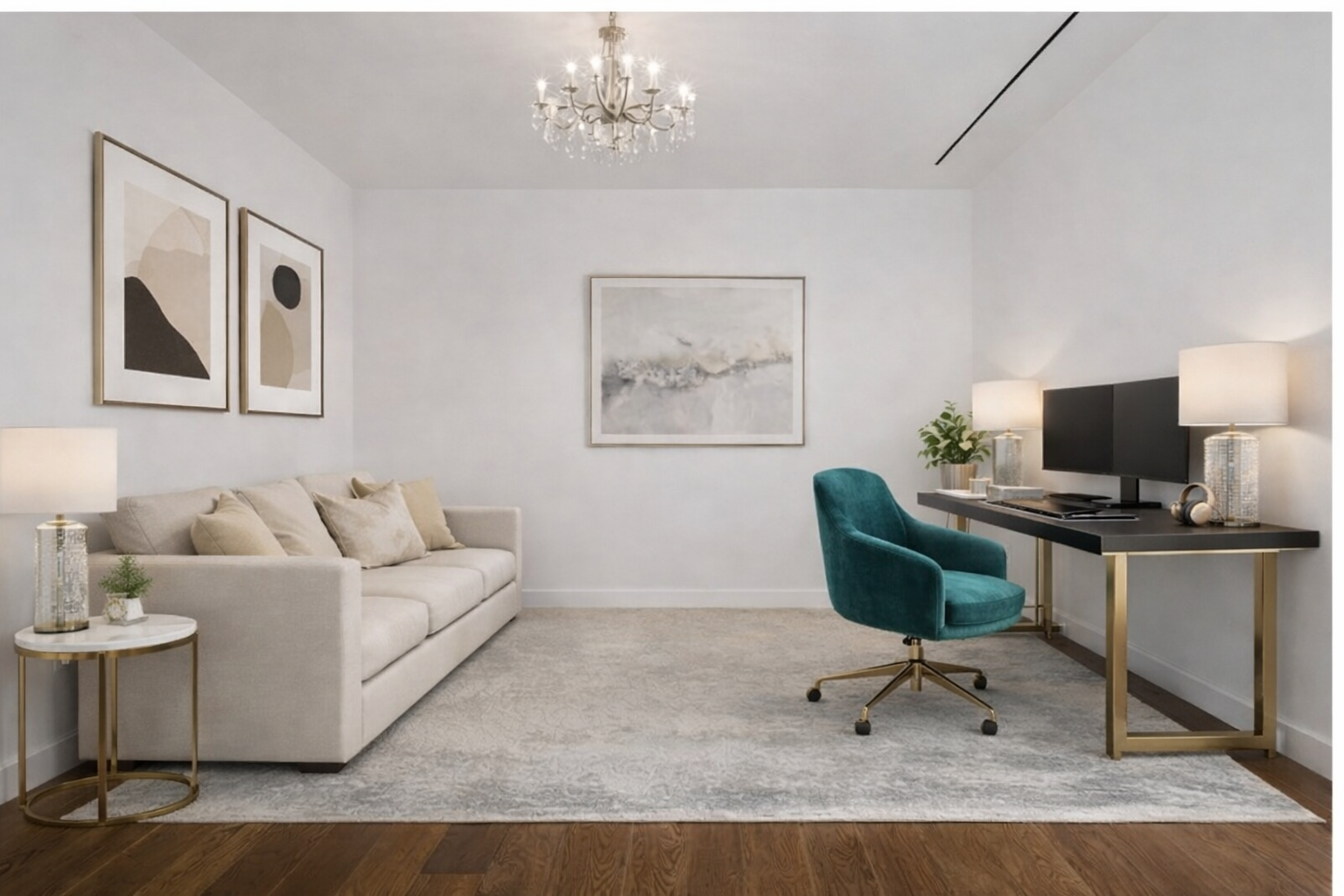 425 West 50th Street, Unit 15G Manhattan, NY 10019 - Photo 8 of 14 a living room with furniture and a work place