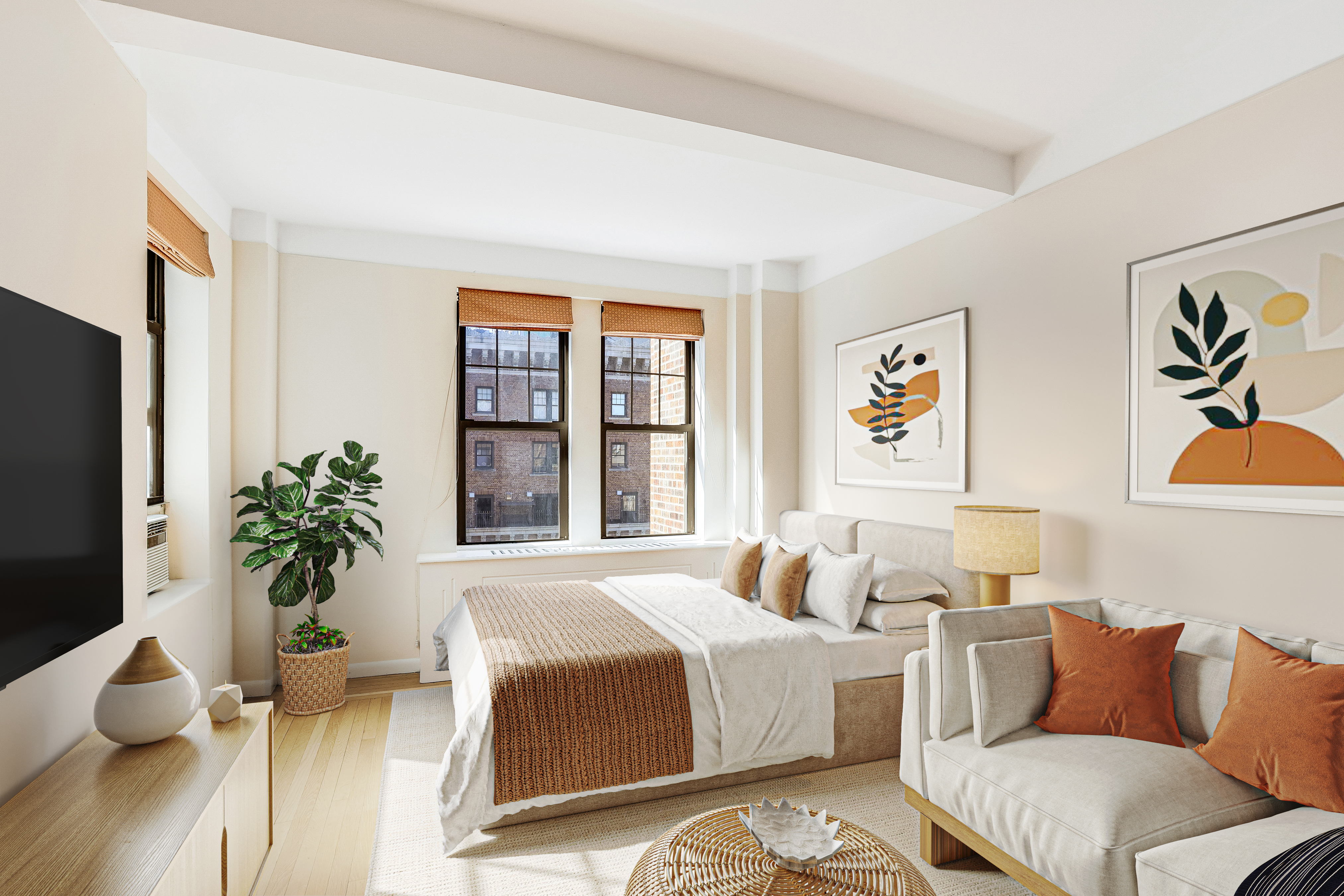 23 West 73rd Street, Unit 1405A Manhattan, NY 10023 - Photo 1 of 9 a living room with furniture potted plant and a window