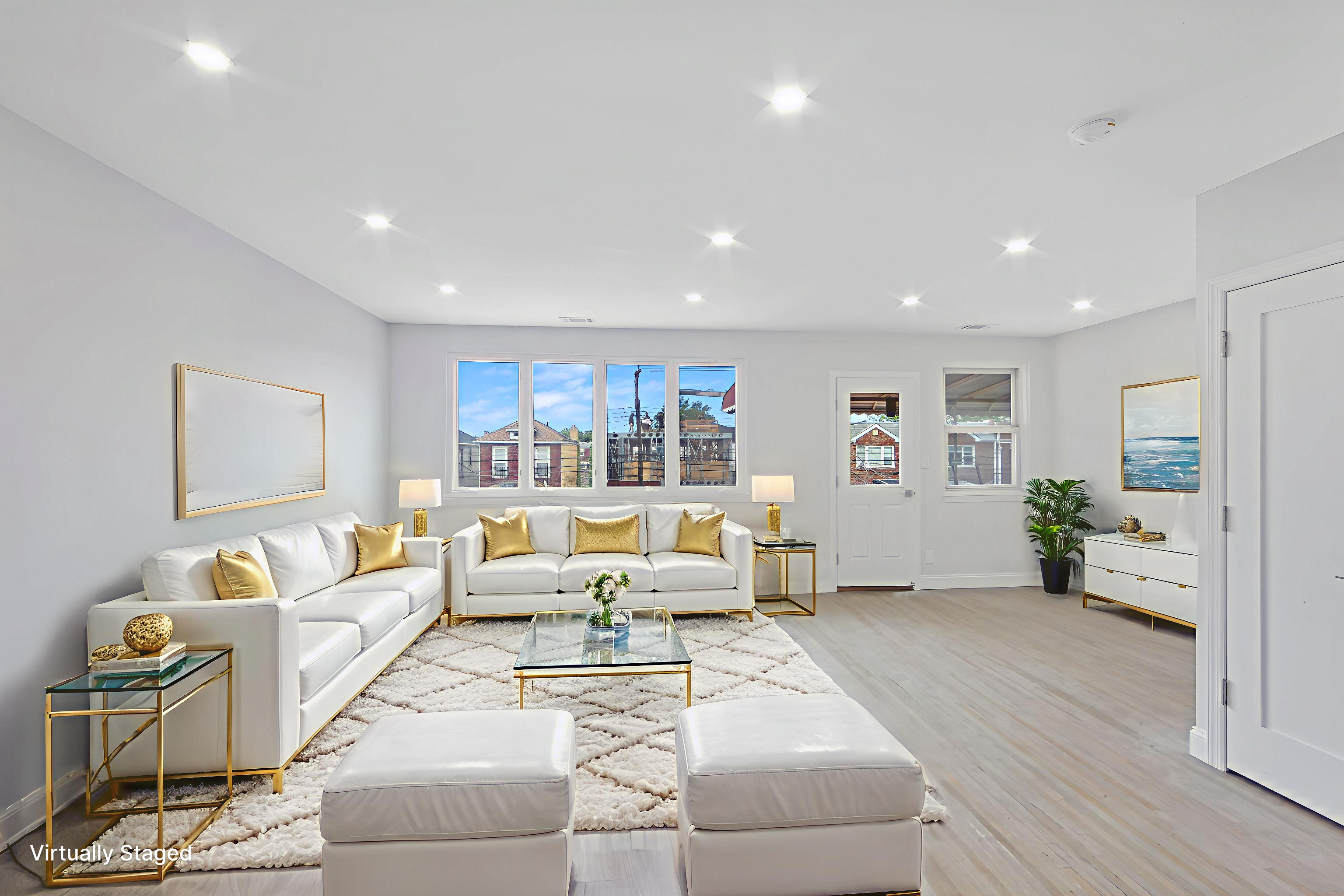 a living room with furniture or wooden floor and a table