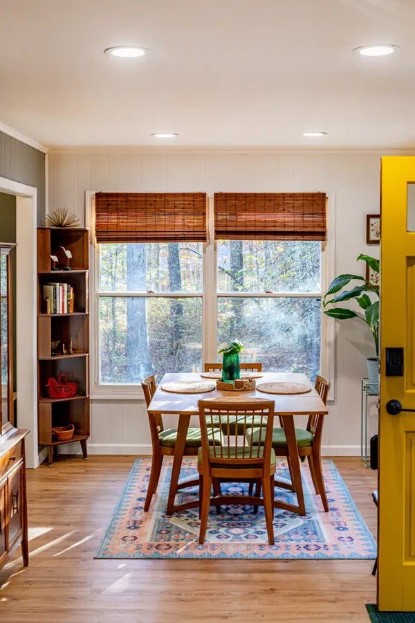 a backyard of a house with seating space