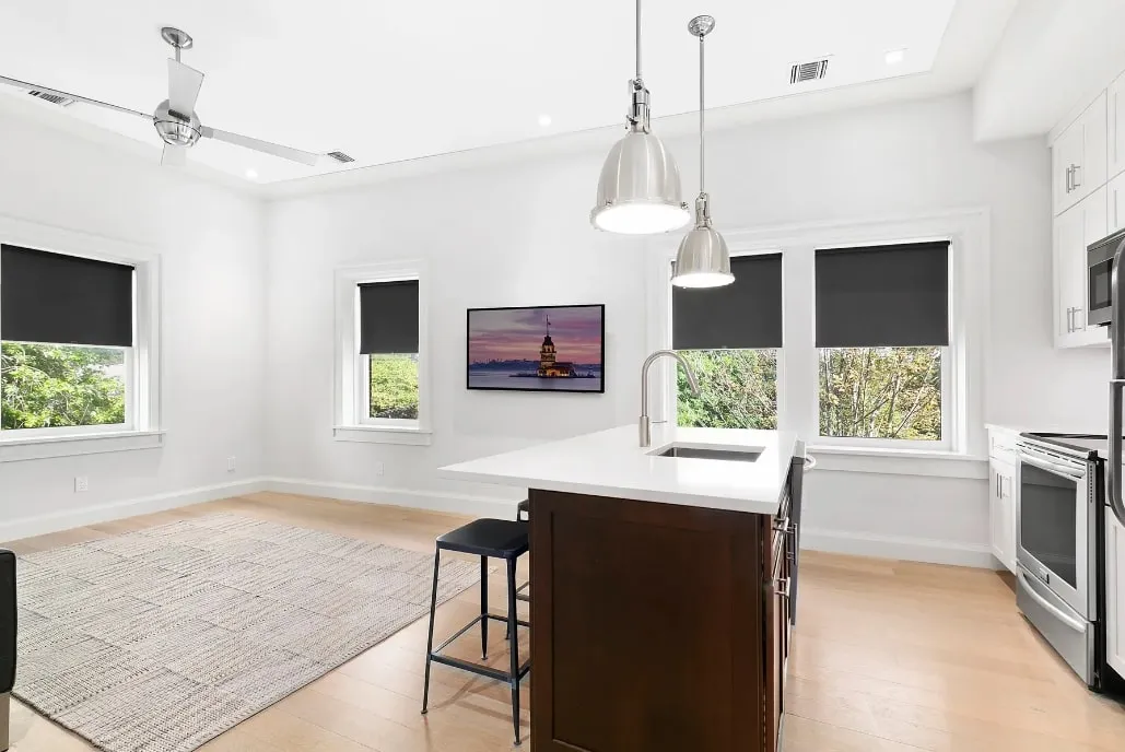 a bathroom with a sink a mirror and a shower