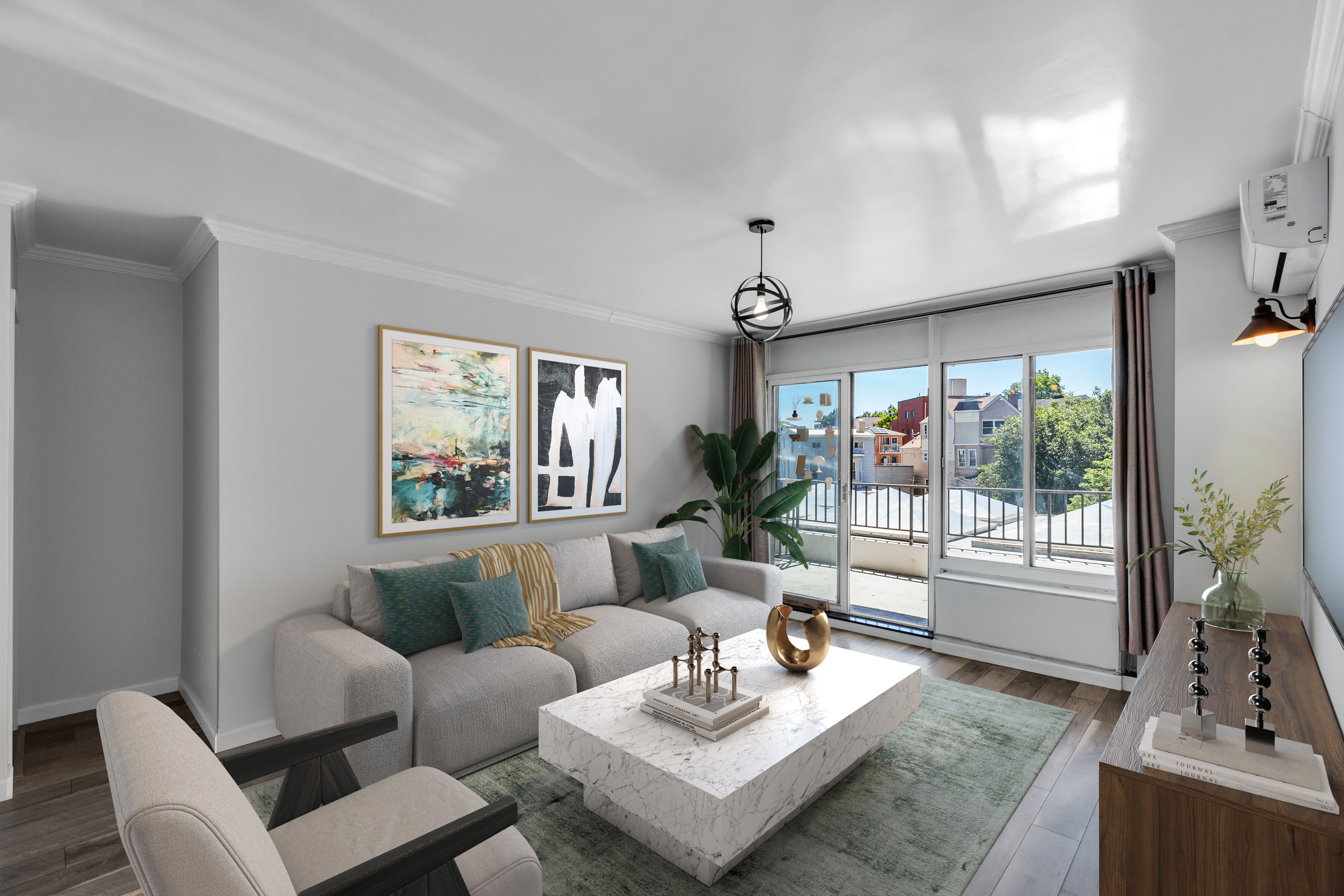 25-40 Shore Boulevard, Unit 2F Queens, NY 11102 - Photo 1 of 31 a living room with furniture and a large window