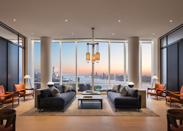 15 Hudson Yards, Unit 75A Manhattan, NY 10001 - Photo 12 of 31 a living room with furniture and large windows