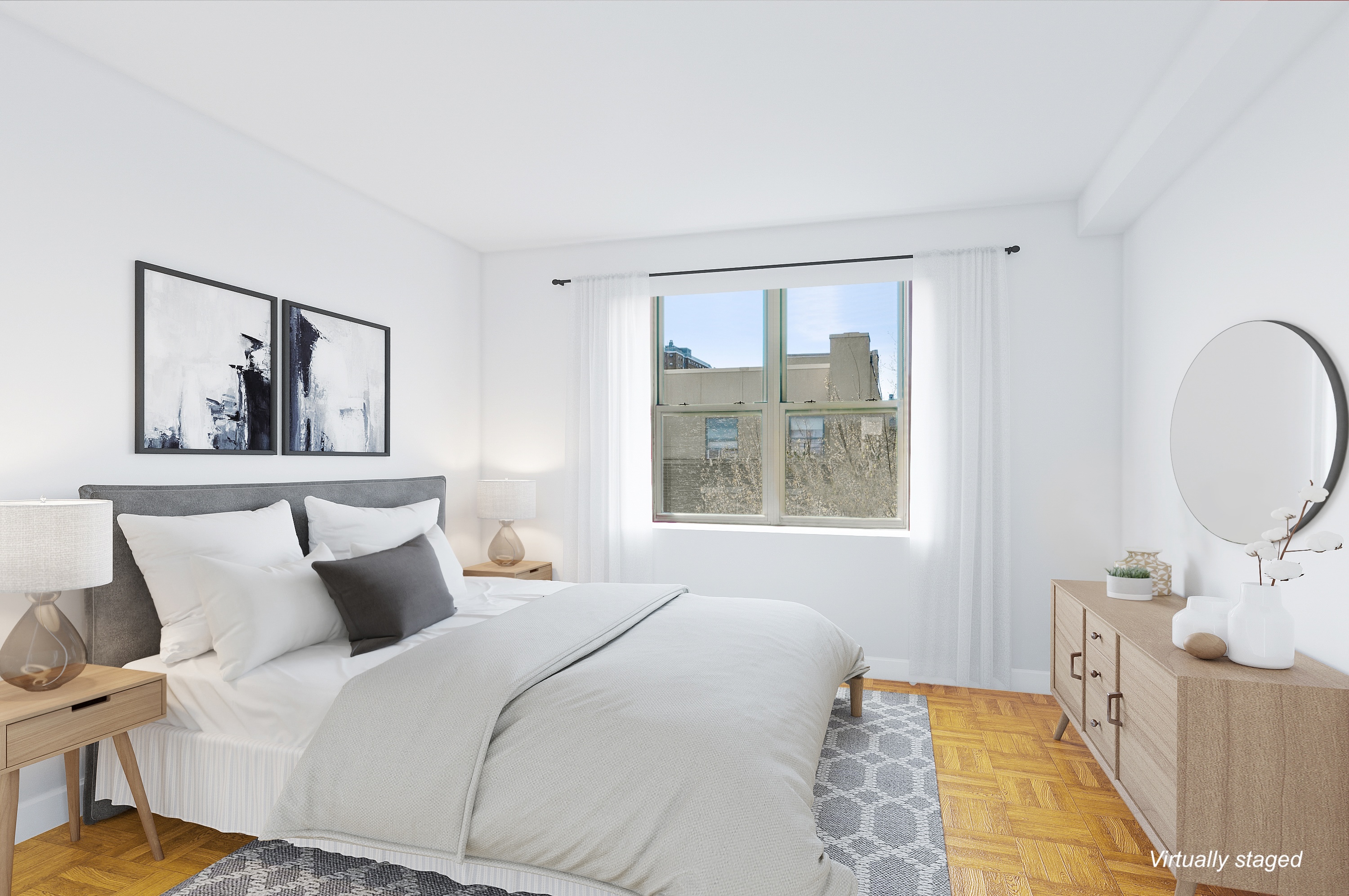 1787 Madison Avenue, Unit 505 Manhattan, NY 10035 - Photo 4 of 11 a bedroom with a bed a mirror and a window