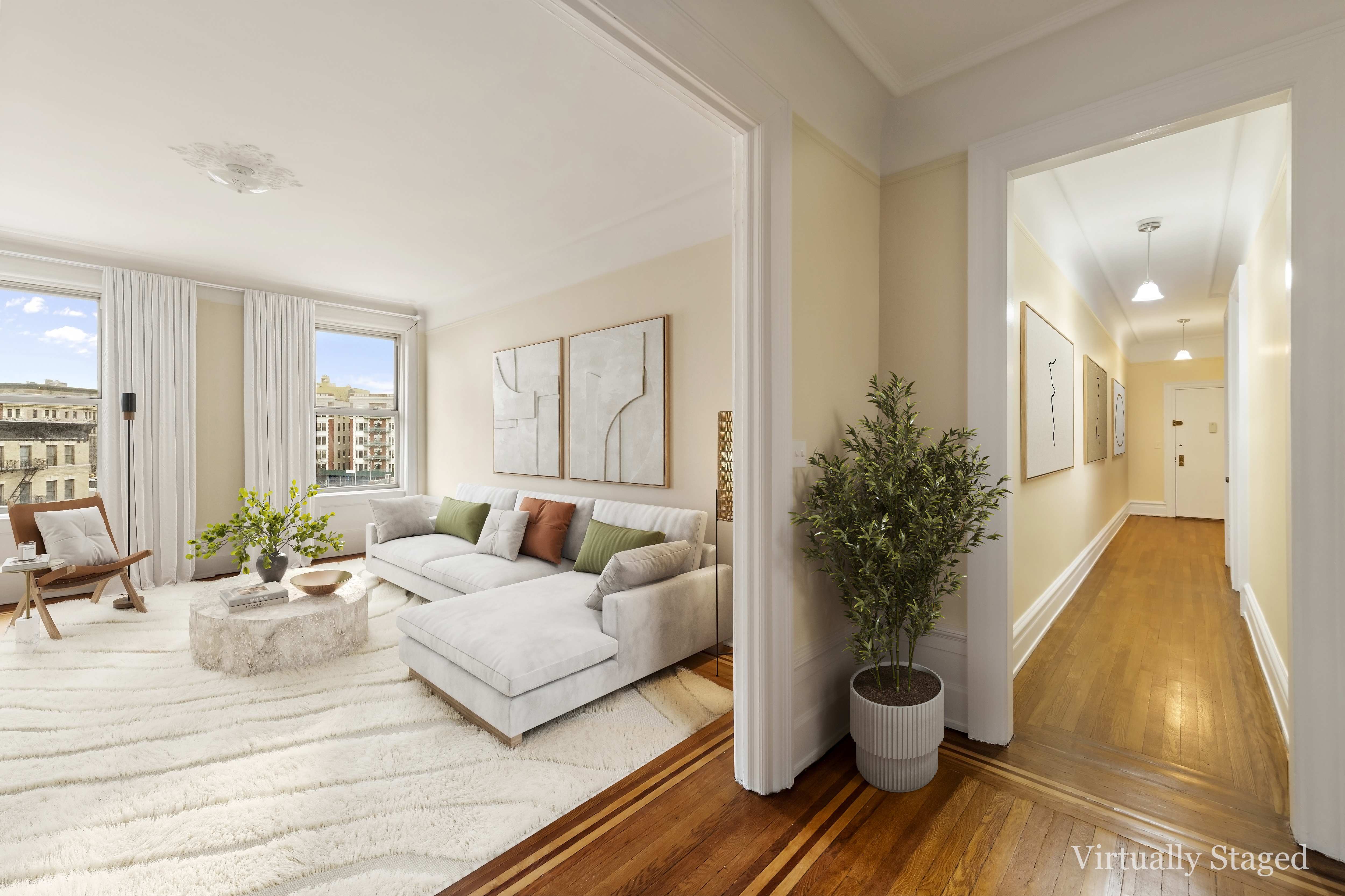 800 Riverside Drive, Unit 6E Manhattan, NY 10032 - Photo 3 of 30 a spacious bedroom with a balcony a bed and a couch