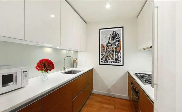 a kitchen with stainless steel appliances cabinets and a window