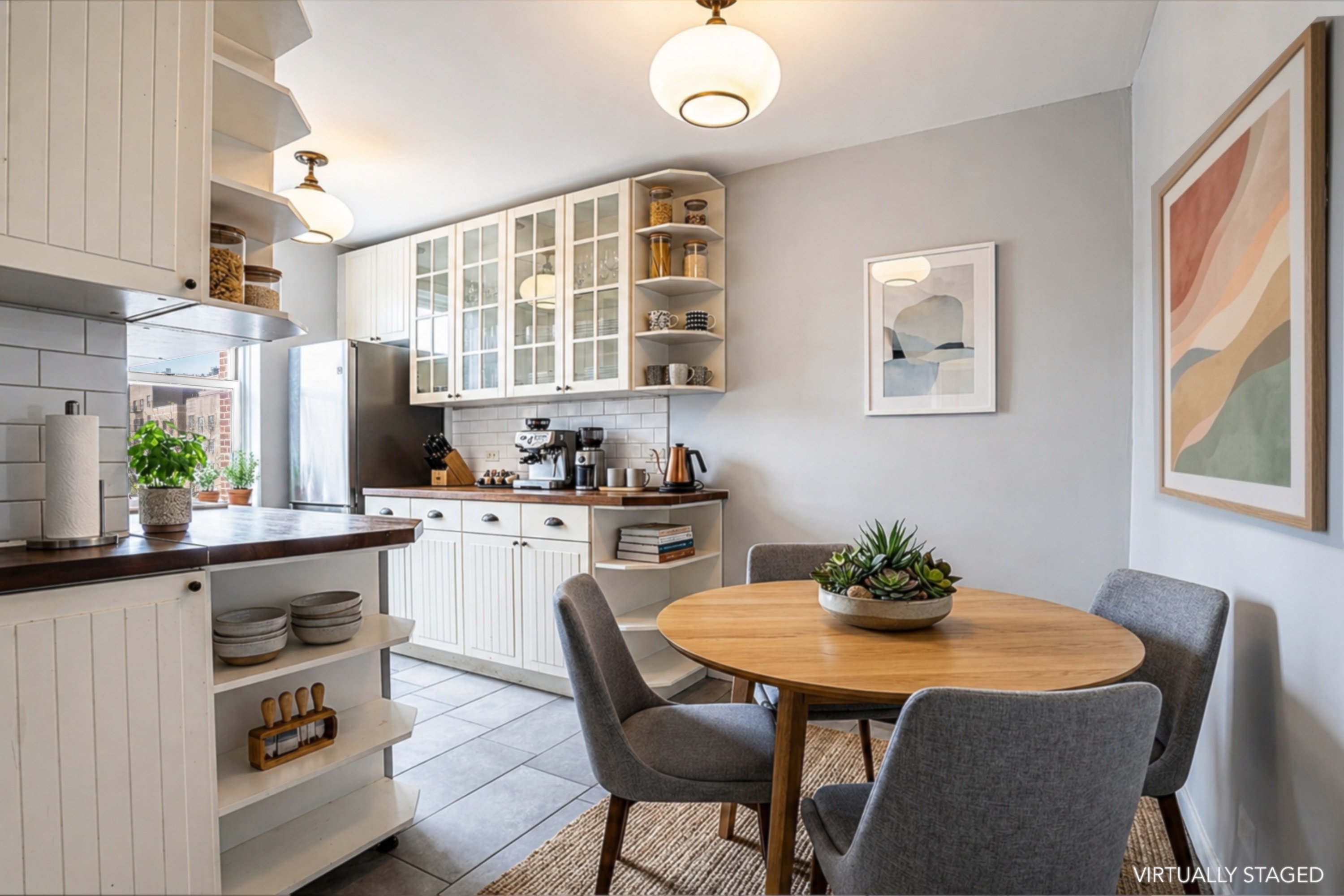 143 Bennett Avenue, Unit 6R Manhattan, NY 10040 - Photo 11 of 22 a kitchen with stainless steel appliances granite countertop a table and chairs in it