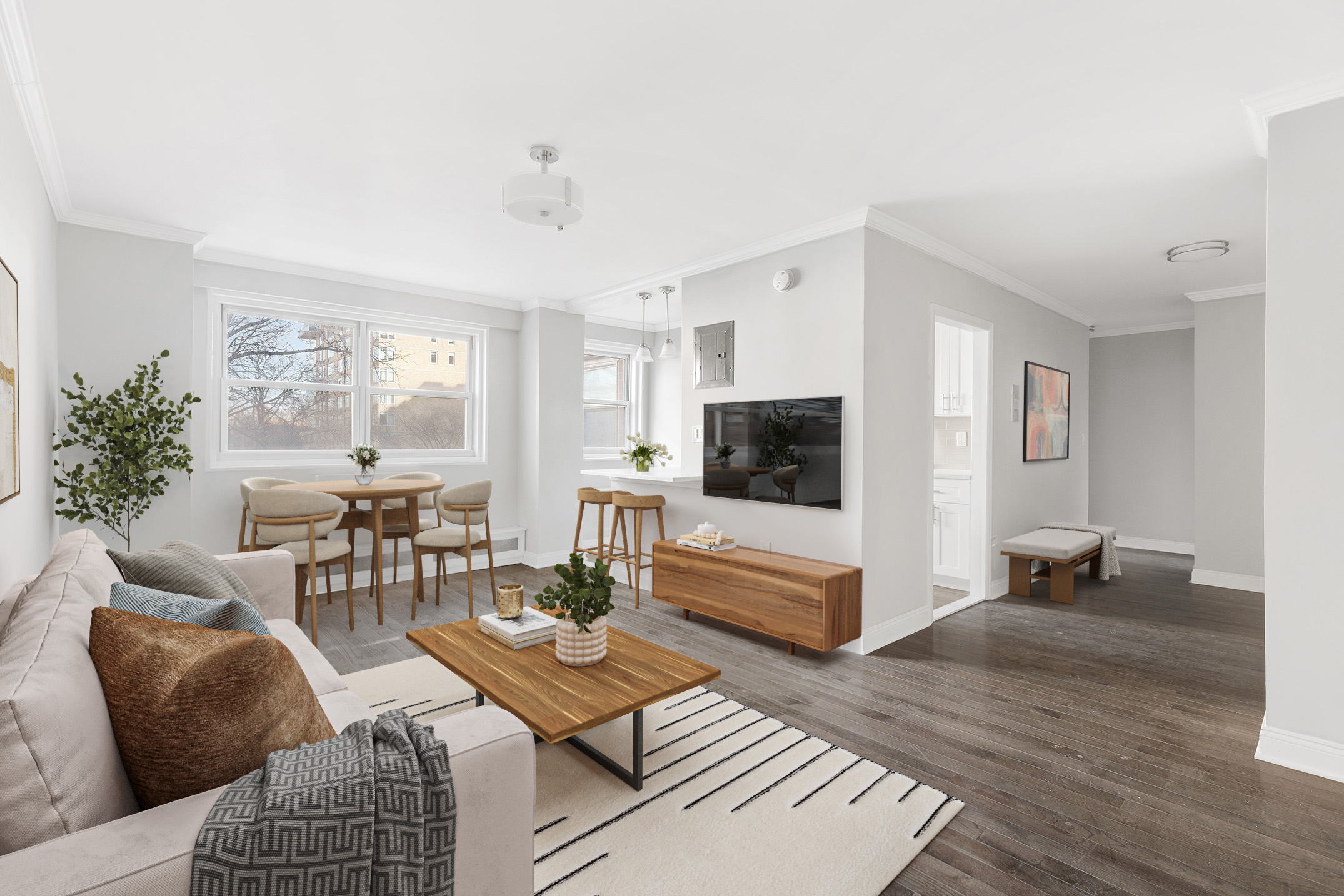 175 Willoughby Street, Unit 5K Brooklyn, NY 11201 - Photo 1 of 15 a living room with furniture and a flat screen tv