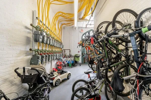 a view of a bike storage area of the building