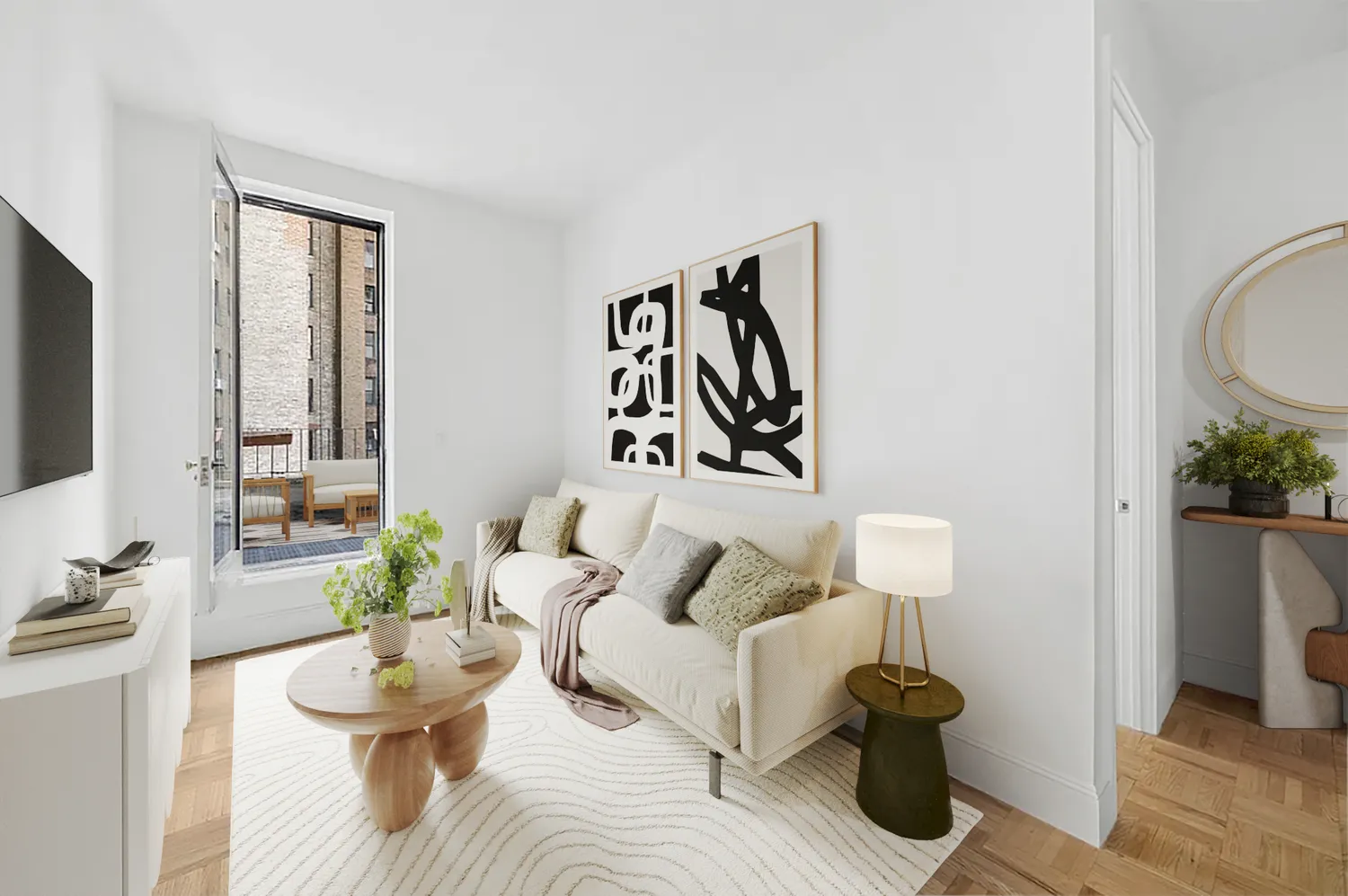 a living room with furniture