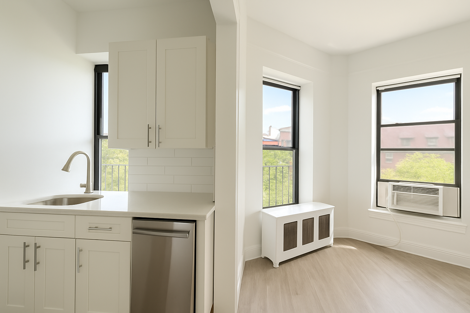 164 West 128th Street, Unit 4B Manhattan, NY 10027 - Photo 6 of 7 a hallway with a sink and a window