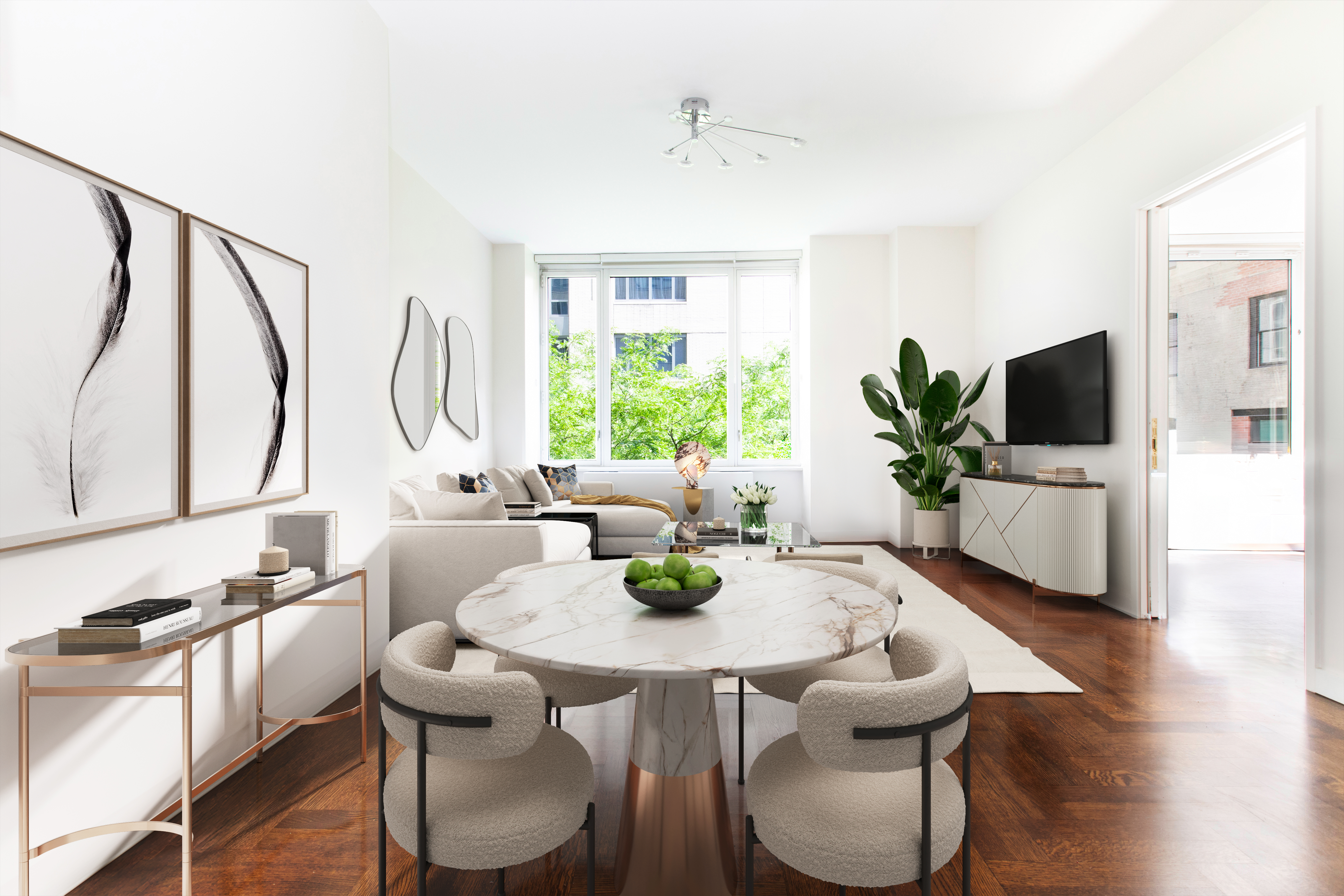 220 Riverside Boulevard, Unit 4D Manhattan, NY 10069 - Photo 2 of 15 a view of a dining room with furniture window and wooden floor