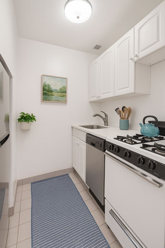 310 East 23rd Street, Unit 2B Manhattan, NY 10010 - Photo 3 of 7 a kitchen with a sink a stove and cabinets