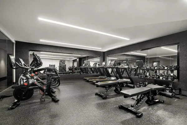 a view of a room with gym equipment