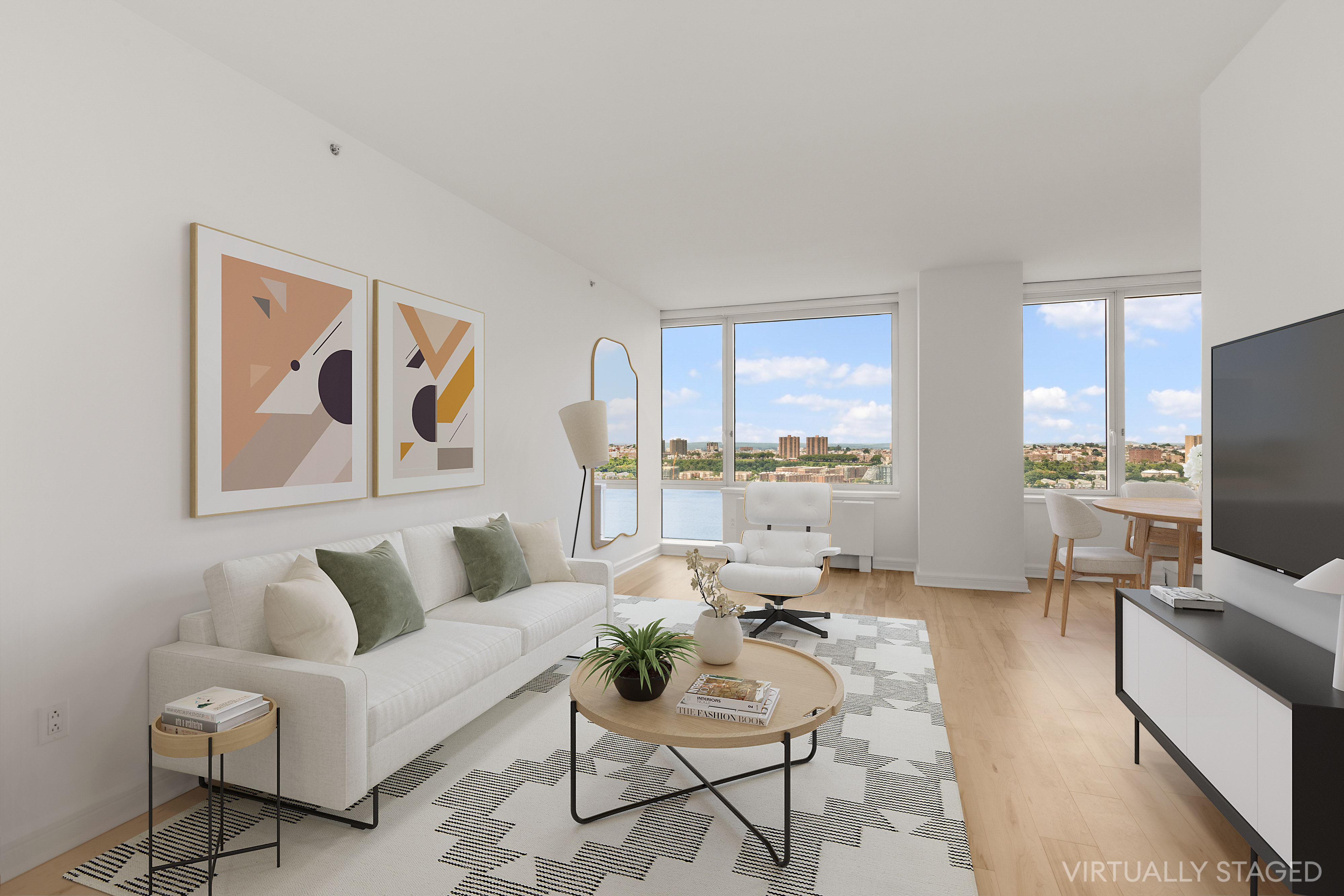 100 Riverside Boulevard, Unit 29C Manhattan, NY 10069 - Photo 2 of 15 a living room with furniture and a flat screen tv