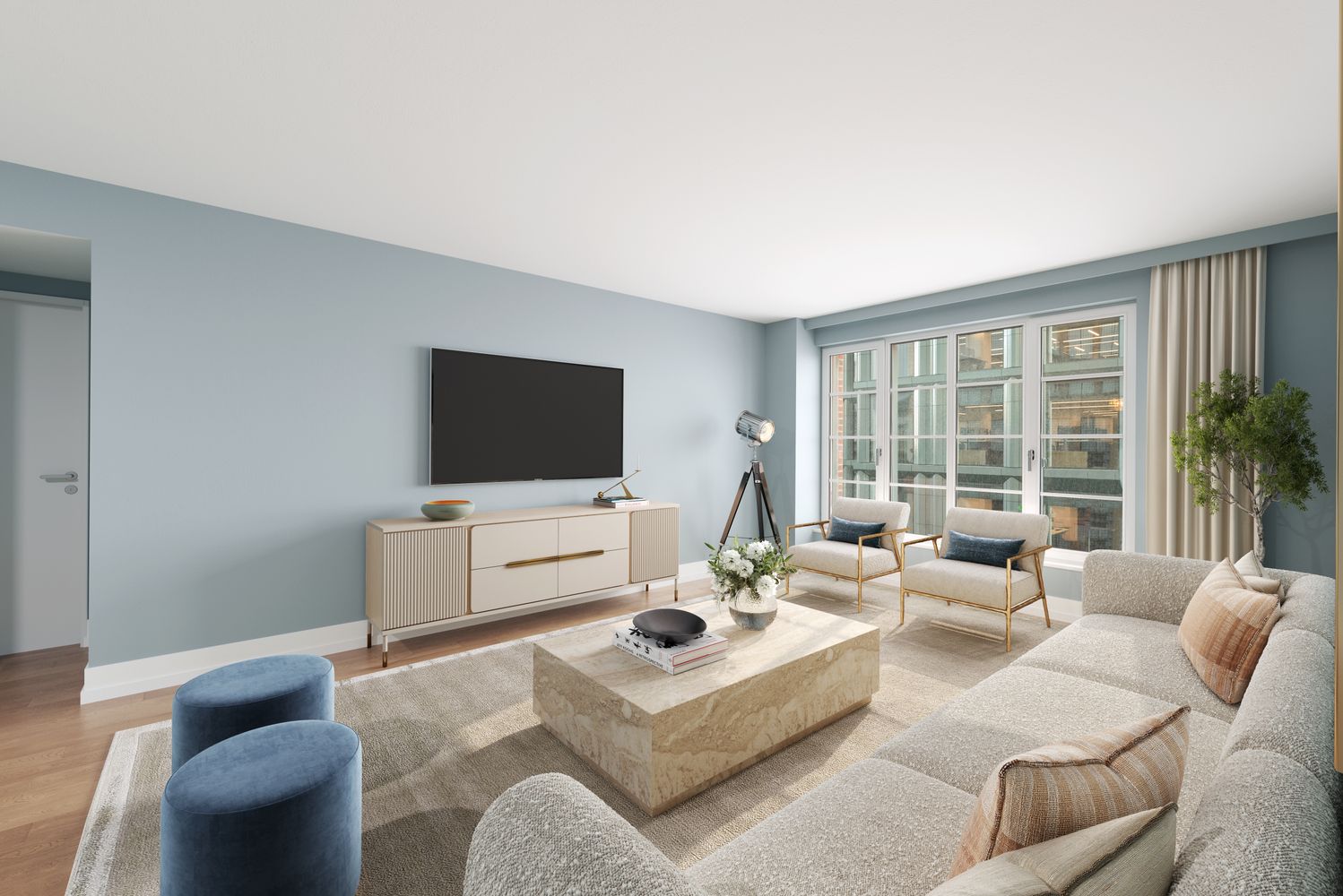 a living room with furniture and a flat screen tv