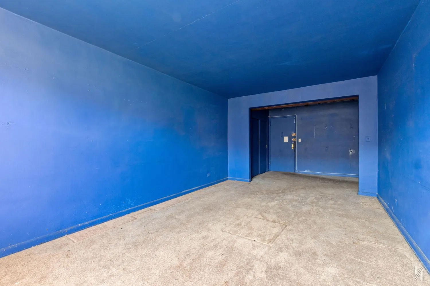 a view of a room with a mirror