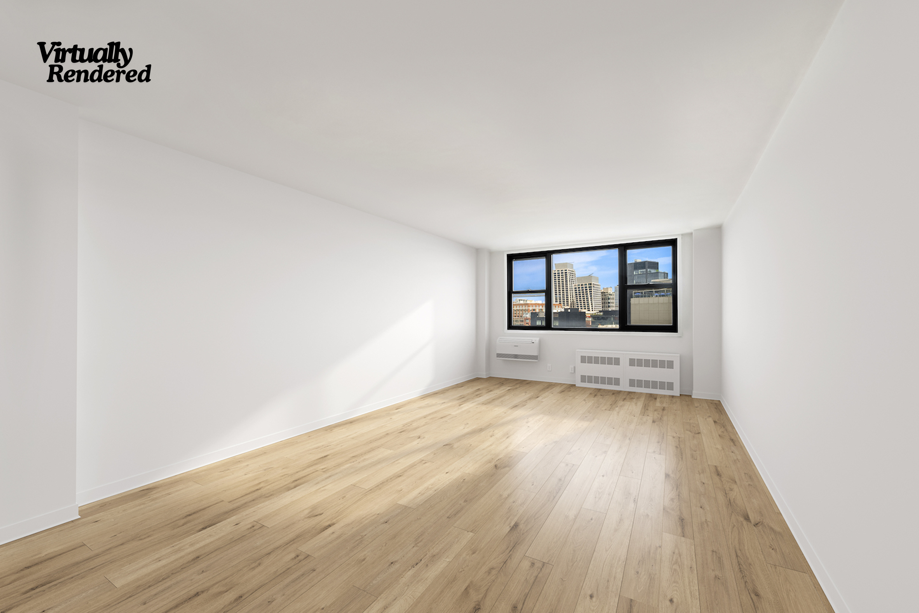 61 Jane Street, Unit 15K Manhattan, NY 10014 - Photo 4 of 16 an empty room with wooden floor and windows
