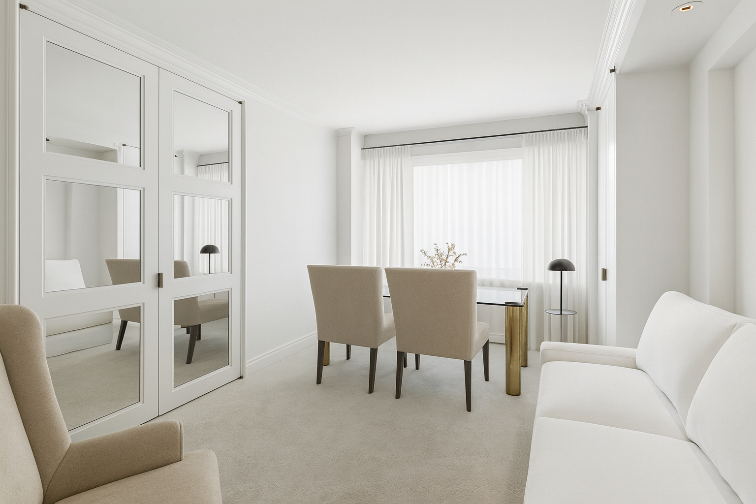 45 Sutton Place South, Unit 10F Manhattan, NY 10022 - Photo 9 of 15 a view of a dining room with furniture and window