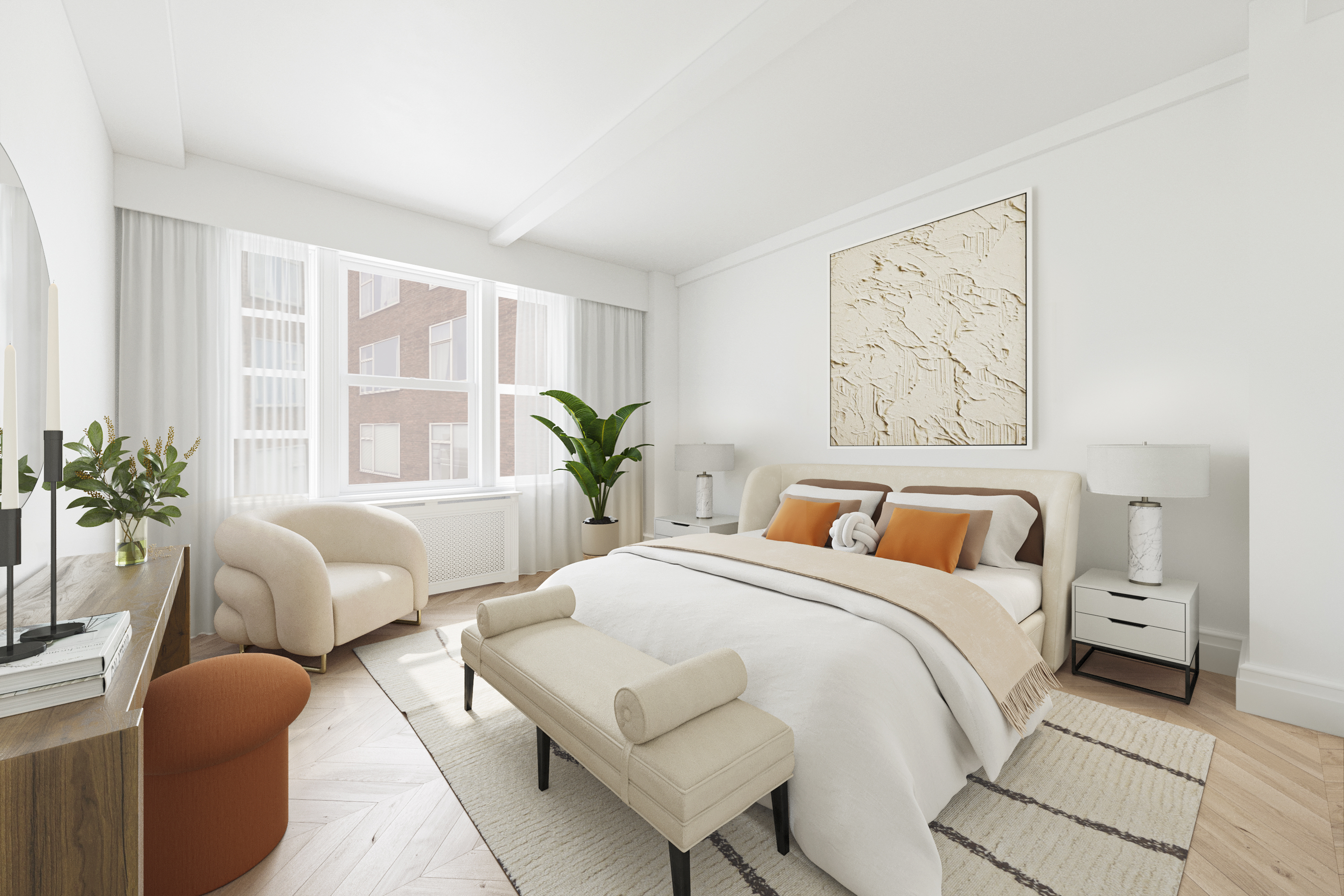 130 East 67th Street, Unit 9C Manhattan, NY 10065 - Photo 13 of 20 a bedroom with a bed and a couch