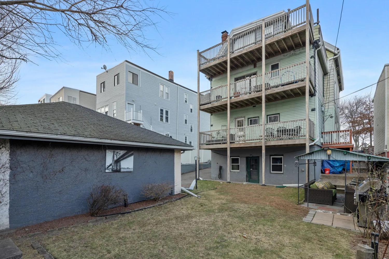 a front view of a building with balcony