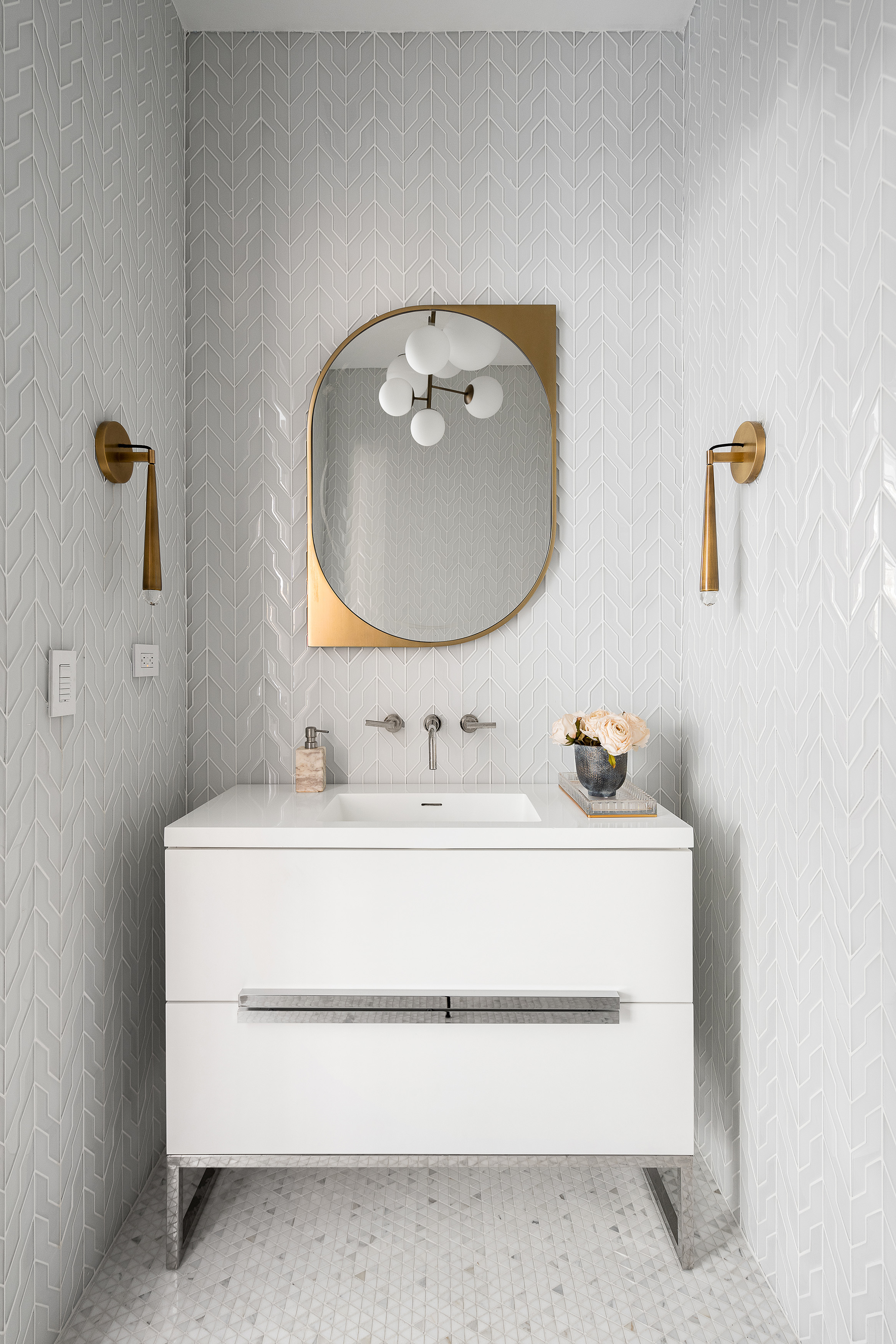 520 East 89th Street Manhattan, NY 10128 - Photo 35 of 40 a bathroom with a sink mirror and vanity