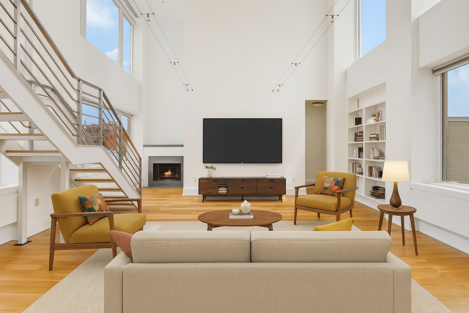 161 Grand Street, Unit PHB Manhattan, NY 10013 - Photo 5 of 11 a living room with furniture and a flat screen tv