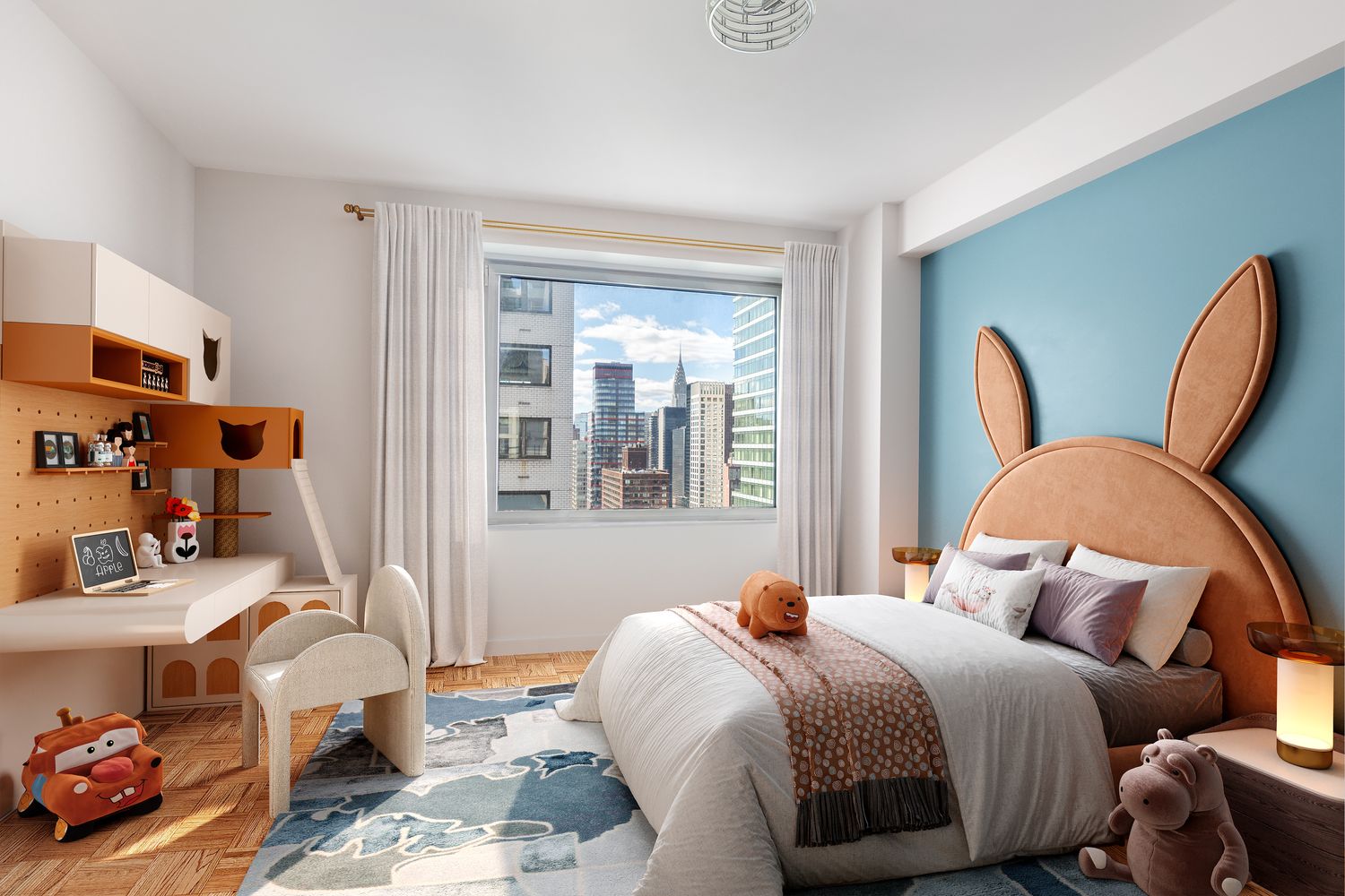 303 East 57th Street, Unit 30E Manhattan, NY 10022 - Photo 7 of 10 a bedroom with a bed and wooden floor