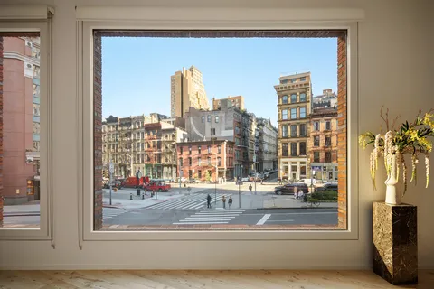 a view of a building from a window