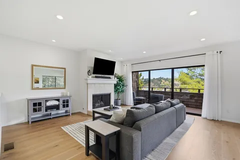 a living room with furniture fireplace and a flat screen tv