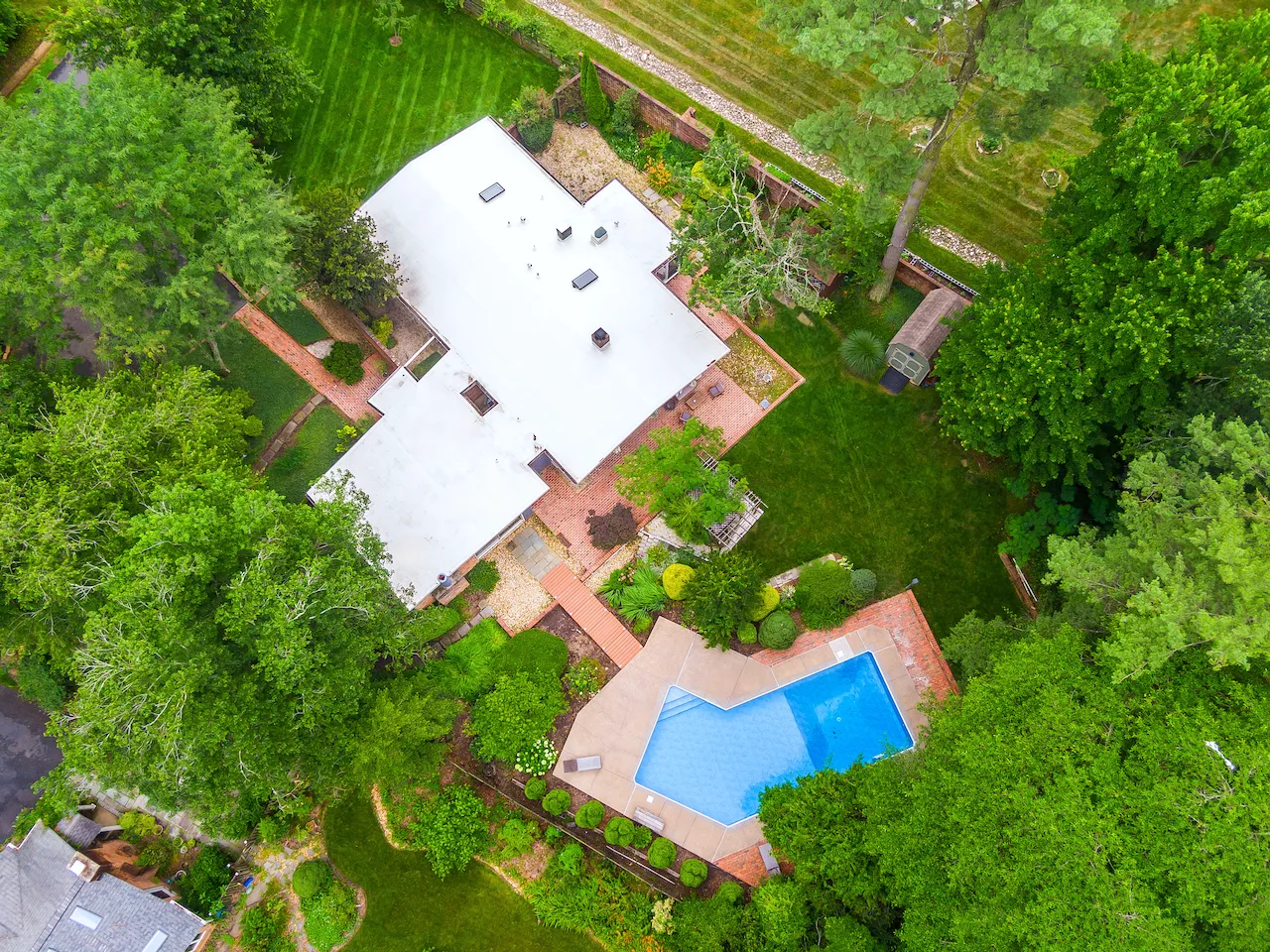 an aerial view of a house