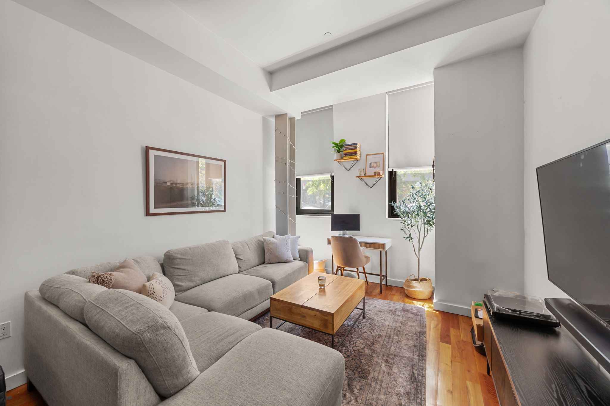 161 North 4th Street, Unit 1C Brooklyn, NY 11211 - Photo 1 of 10 a living room with furniture and a flat screen tv
