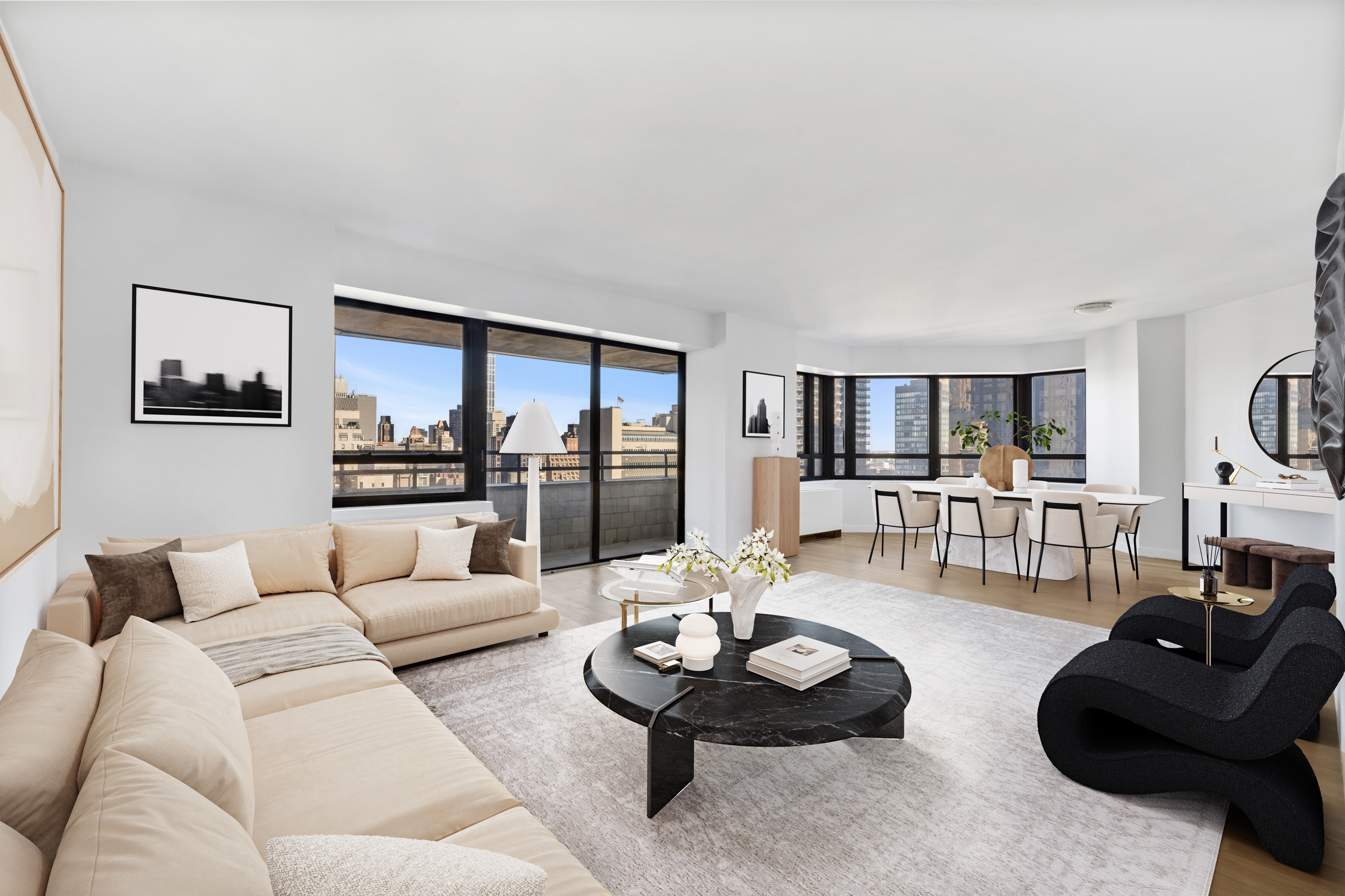 240 East 47th Street, Unit 27C Manhattan, NY 10017 - Photo 2 of 11 a living room with furniture and a wooden floor