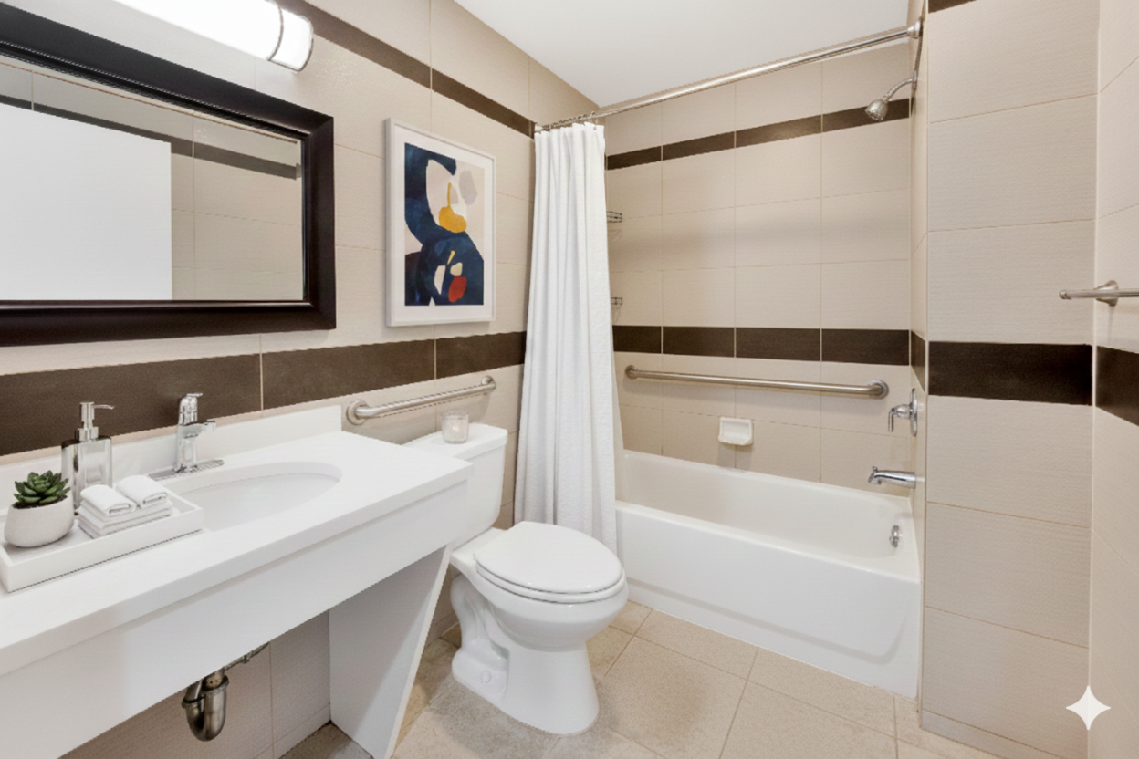 234 West 148th Street, Unit 5D Manhattan, NY 10039 - Photo 9 of 16 a bathroom with a bathtub shower sink vanity and toilet
