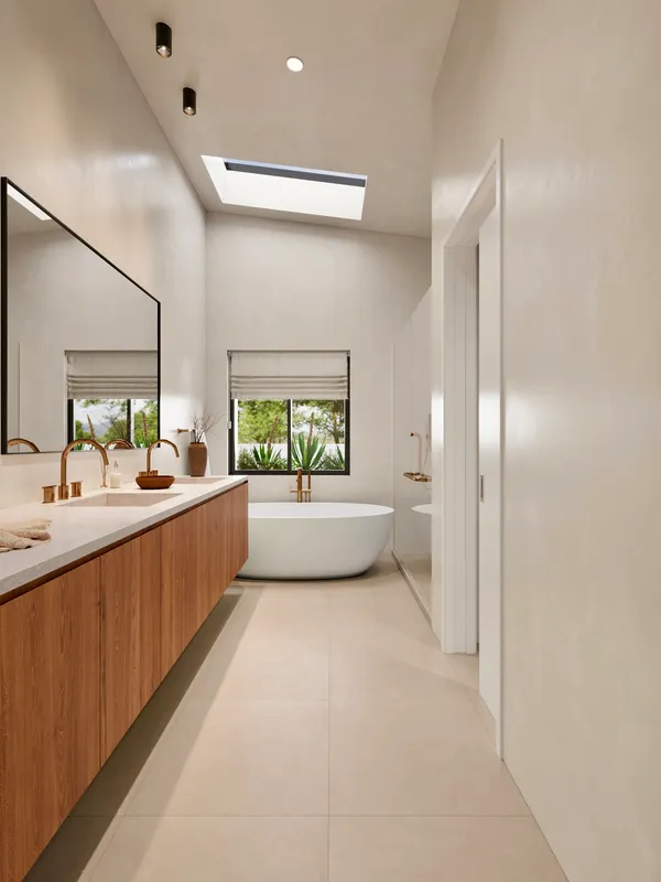 a bathroom with a granite countertop sink mirror and a bathtub
