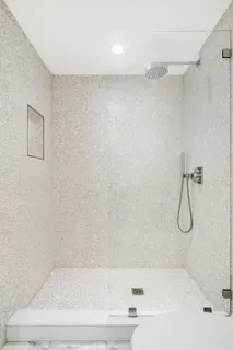 a bathroom with a bathtub