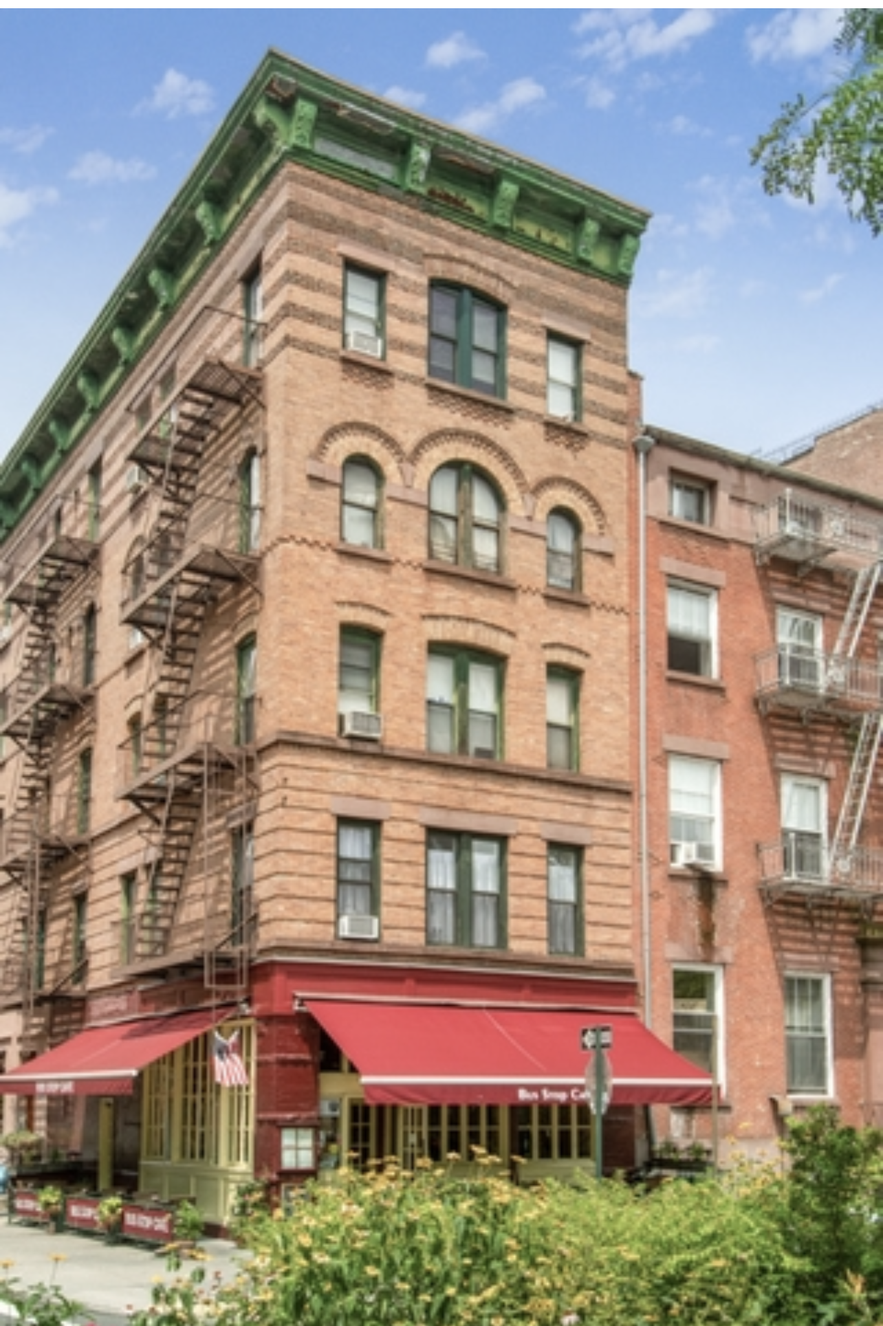 a front view of a multi story building