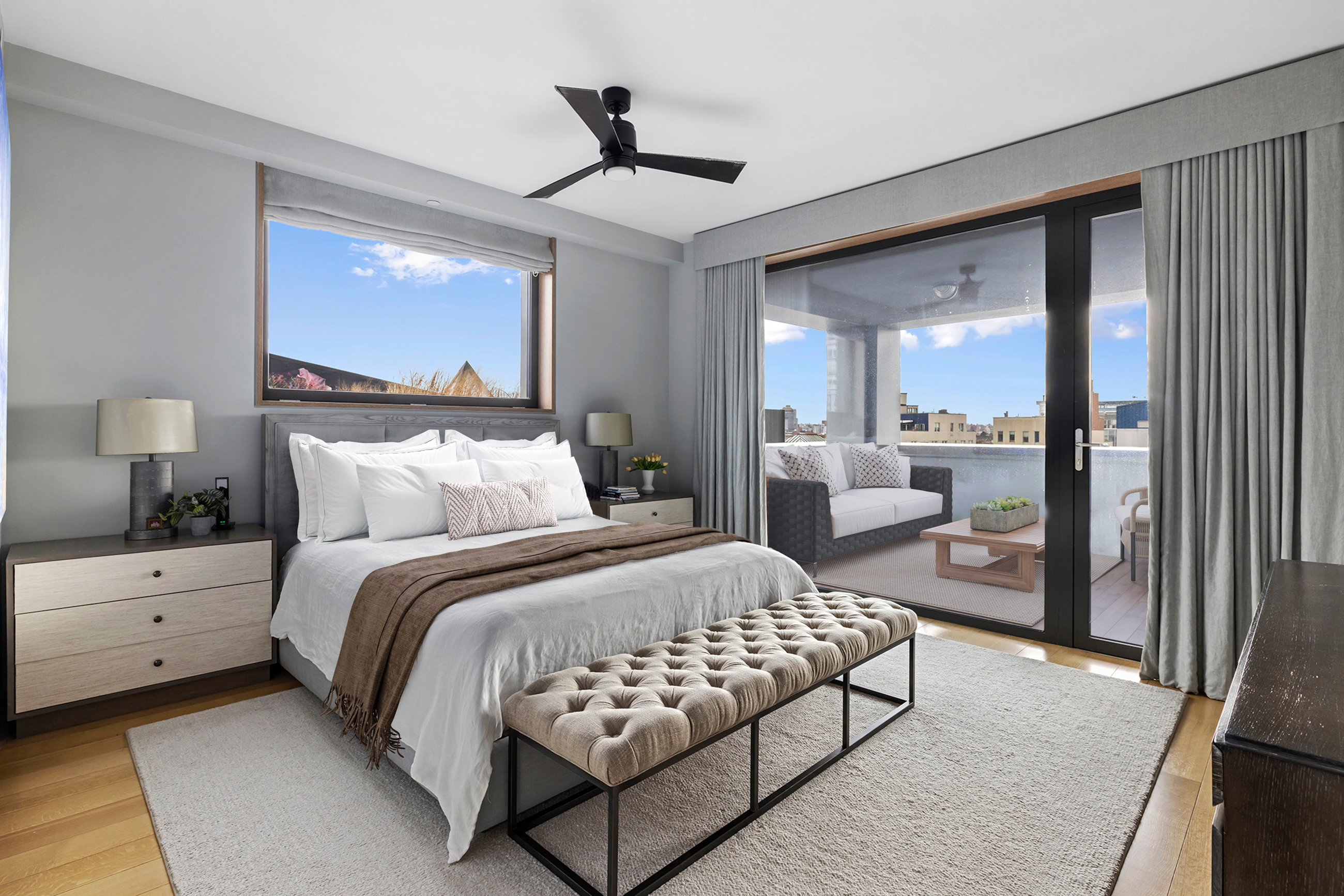 210 Pacific Street, Unit 6 Brooklyn, NY 11201 - Photo 10 of 20 a bedroom with a large bed and a chandelier
