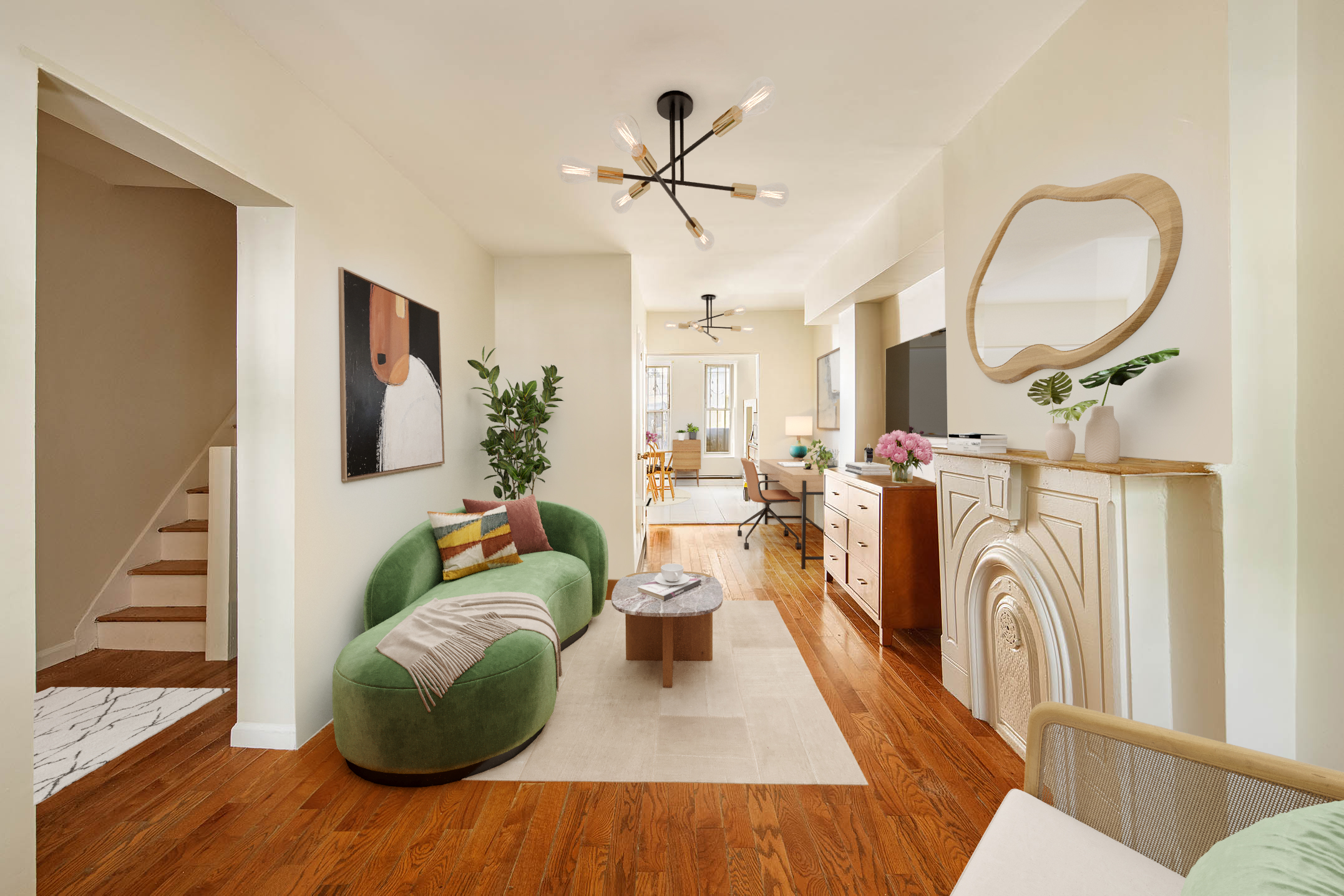 1008 Bushwick Avenue Brooklyn, NY 11221 - Photo 3 of 11 a living room with furniture and a chandelier