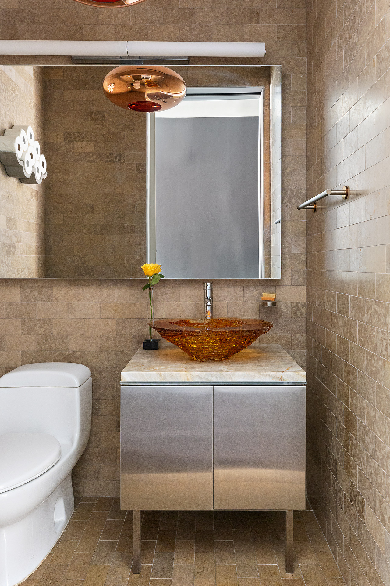 25 Bond Street, Unit 3E Manhattan, NY 10012 - Photo 19 of 23 a bathroom with a sink a toilet and mirror