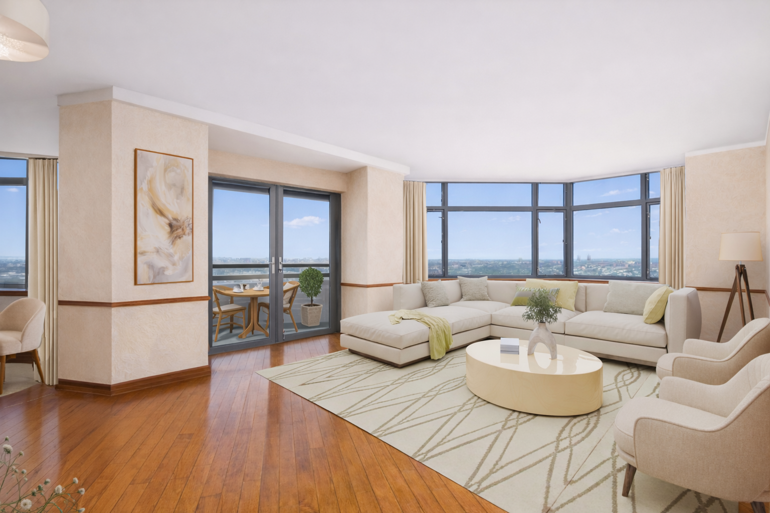 112-01 Queens Boulevard, Unit 17H Queens, NY 11375 - Photo 2 of 26 a living room with furniture and a table