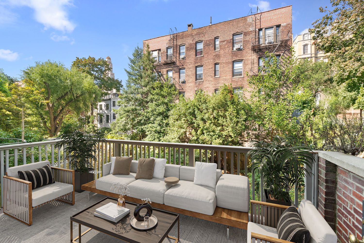 a balcony with furniture