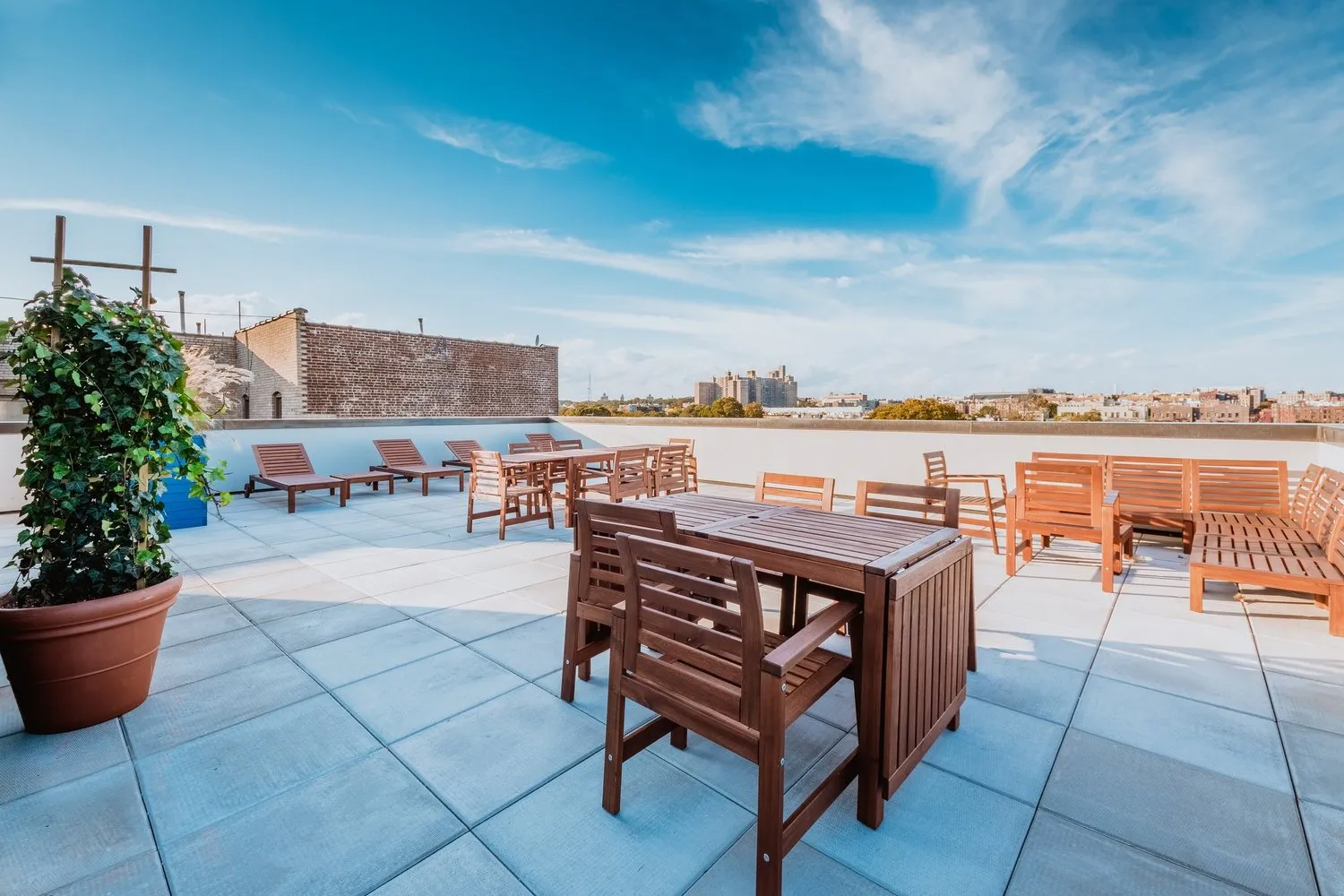 a view of a terrace with furniture