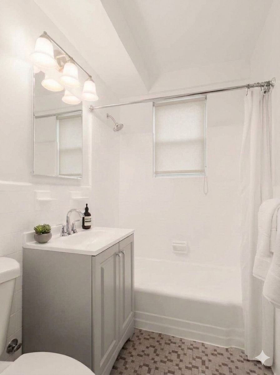 347 East 53rd Street, Unit 2C Manhattan, NY 10022 - Photo 13 of 18 a bathroom with a sink a toilet a shower and a mirror