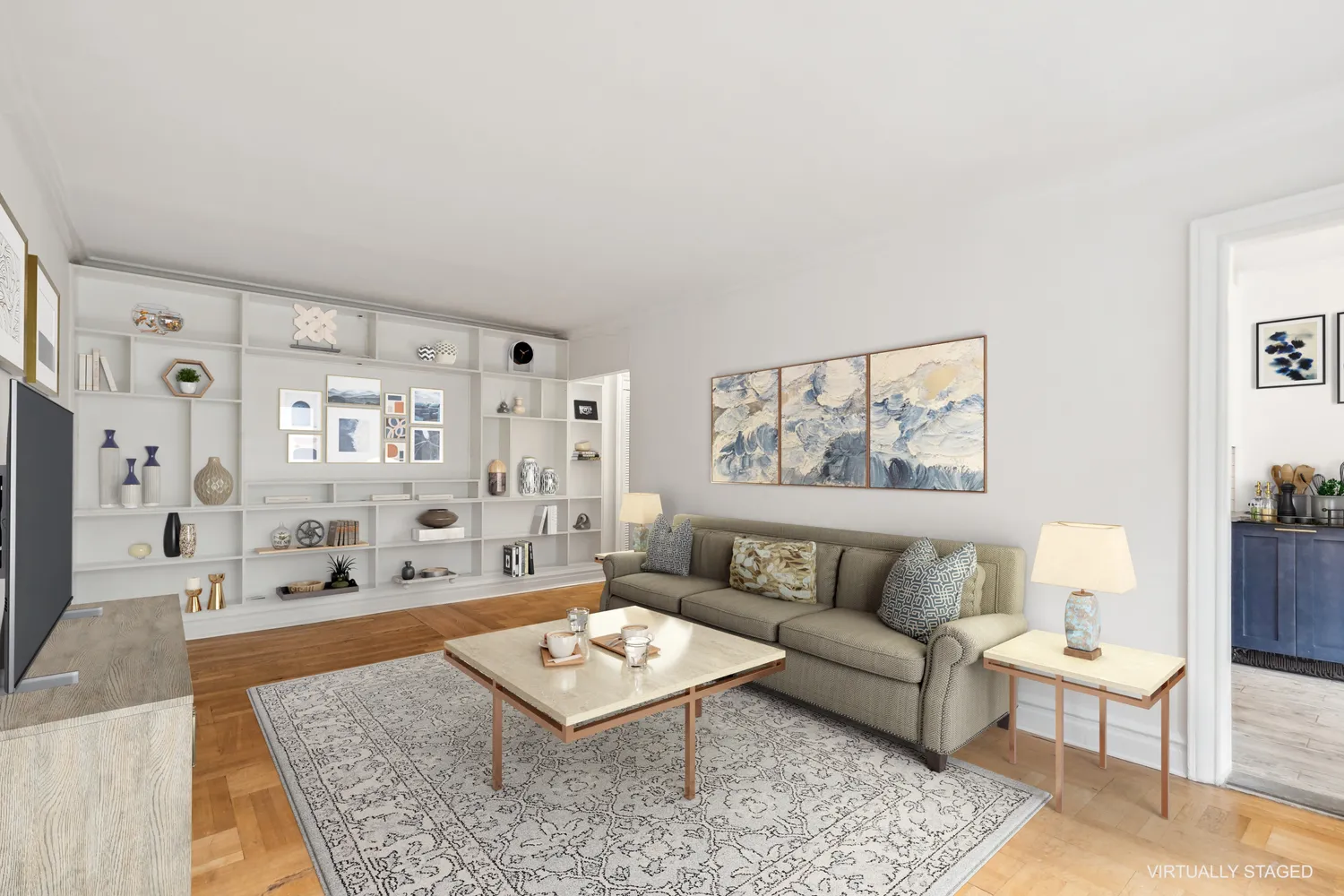 a living room with furniture and a rug