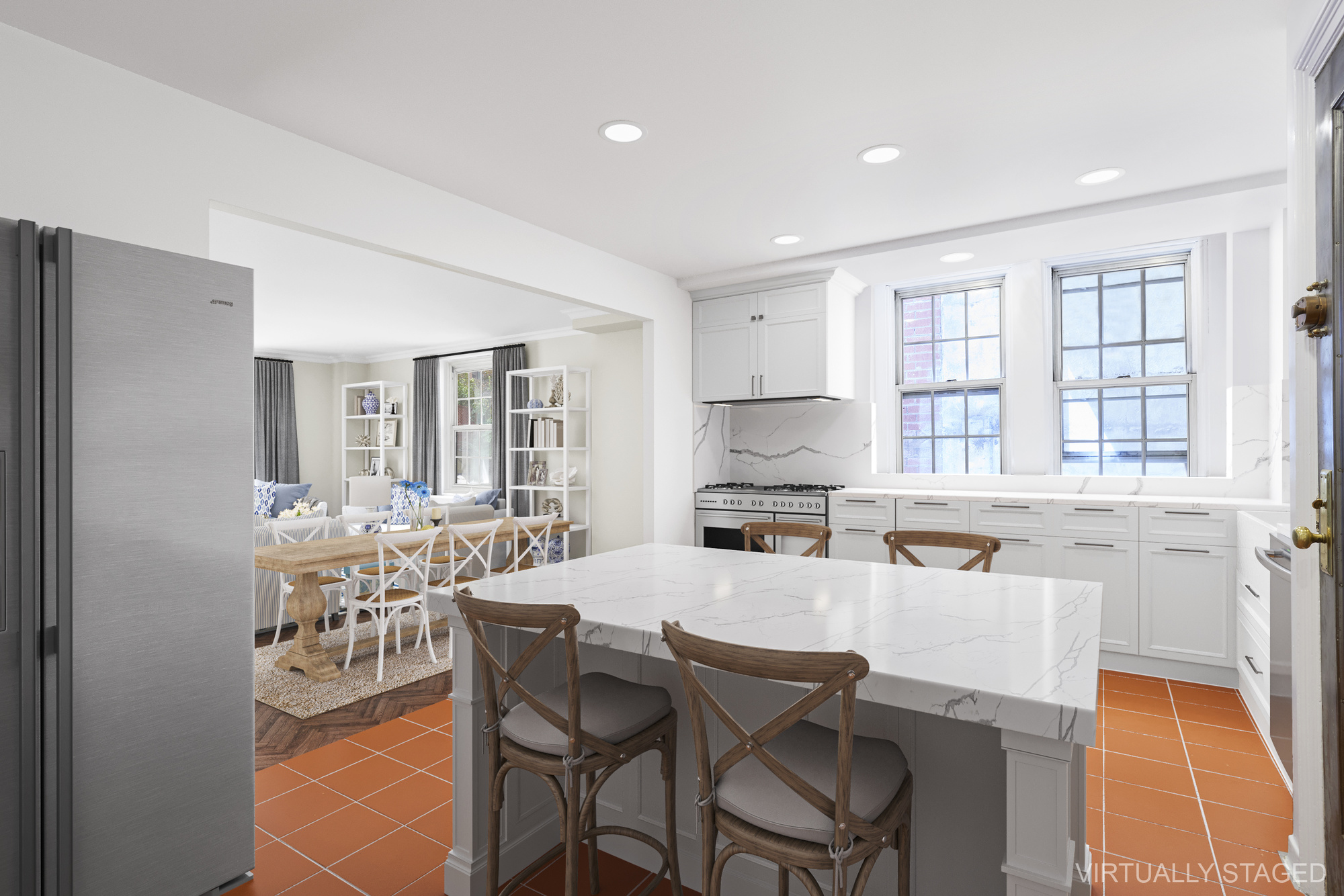 520 East 86th Street, Unit 2D Manhattan, NY 10028 - Photo 7 of 15 a dining hall with stainless steel appliances granite countertop a dining table and chairs