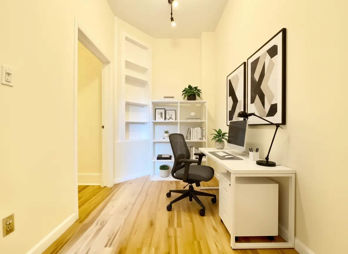 a view of a roof deck with table and chairs under an umbrella with wooden floor
